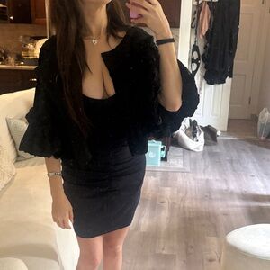 Elegant Black Jackey Coat Ruffled Soft Marchesa Notte